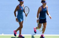 NEW YORK, NY - SEPTEMBER 05: Samantha Stosur of Australia and Shuai Zhang of China during their women's doubles quarter-final match against Anastasia Pavlyuchenkova of Russia and partner Anastasija Sevastova of Latvia on Day Ten of the 2018 US Open at the USTA Billie Jean King National Tennis Center on September 5, 2018 in the Flushing neighborhood of the Queens borough of New York City. (Photo by Sarah Stier/Getty Images)