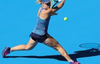 BEIJING, CHINA - SEPTEMBER 29: Daria Gavrilova of Australia hits a return against Petra Kvitova of the Czech Republic during their women's singles 1st Round match of the 2018 China Open at the China National Tennis Centre on September 29, 2018 in Beijing, China. (Photo by Lintao Zhang/Getty Images)