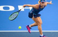 Australia's Daria Gavrilova hits a return during her women's singles match against Romania's Monica Niculescu at the Hong Kong Open tennis tournament on October 11, 2018. (Photo by Anthony WALLACE / AFP) (Photo credit should read ANTHONY WALLACE/AFP/Getty Images)