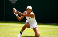 Astra Sharma in action during her first-round match at Wimbledon against 27th seed Sofia Kenin (Getty Images)