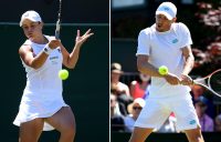 Ash Barty (L) and John Millman in action at Wimbledon (Getty Images)