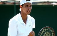 LONDON, ENGLAND - JUNE 27: Alexei Popyrin of Australia celebrates during his mens singles match against Bjorn Frantangelo of The united States during qualifying prior to The Championships, Wimbledon 2019 at Bank of England Sports Centre on June 27, 2019 in London, England. (Photo by Alex Pantling/Getty Images)