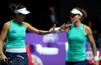 Sam Stosur (R) and Zhang Shuai in action at the WTA Finals in Shenzhen. (Getty Images)