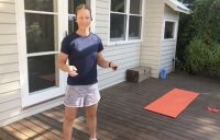 AT HOME WITH SAM: Sam Stosur running a home workout session on Facebook.