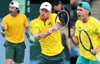 AUSSIES: Jordan Thompson, John Millman and Alex de Minaur. Pictures: Getty Images