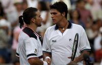 AUSSIE BATTLE: Pat Rafter and Mark Philippoussis embrace after the US Open final in 1998. Picture: Getty Images