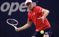 FOCUSED: John Millman lines up a forehand in his first round win at the US Open today. Picture: Getty Images