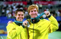 Australia's Todd Woodbridge and Mark Woodforde with their Olympic silver medals won in Sydney in 2000. Picture: Getty Images