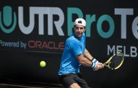 BACK ON COURT: Thanasi Kokkinakis lines up a backhand during the UTR Pro Tennis Series in Melbourne. Picture: Tennis Australia