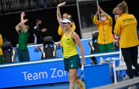 Storm Sanders celebrates at the Billie Jean King Cup Finals. Picture: ITF