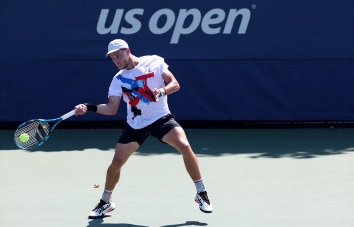 James Duckworth in action during his US Open first-round meeting with Chris O'Connell. (Getty Images)