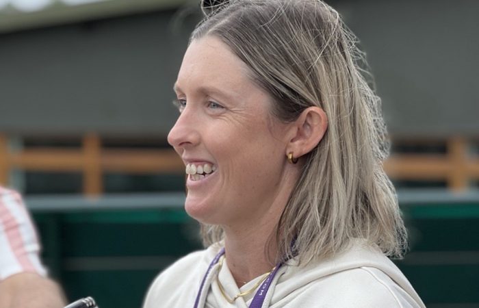 Storm Hunter speaks to media at Wimbledon 2023. Picture: Tennis Australia