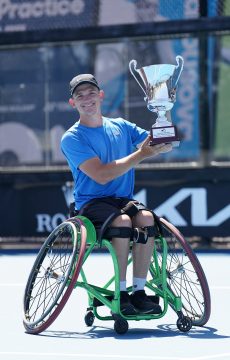 Anderson Parker celebrates his victory at the 2023 Australian Wheelchair Tennis National Championships. Picture: Tennis Australia