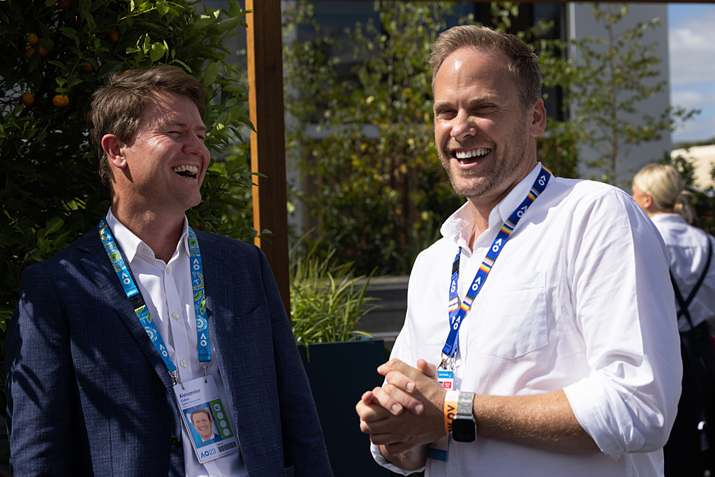 Tim Davies (right) with Today Show colleague Alex Cullen at the Australian Open. Picture: Tennis Australia