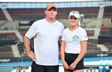 Perth coach Brad Dyer with his charge Taylah Preston. Picture: Tennis Australia