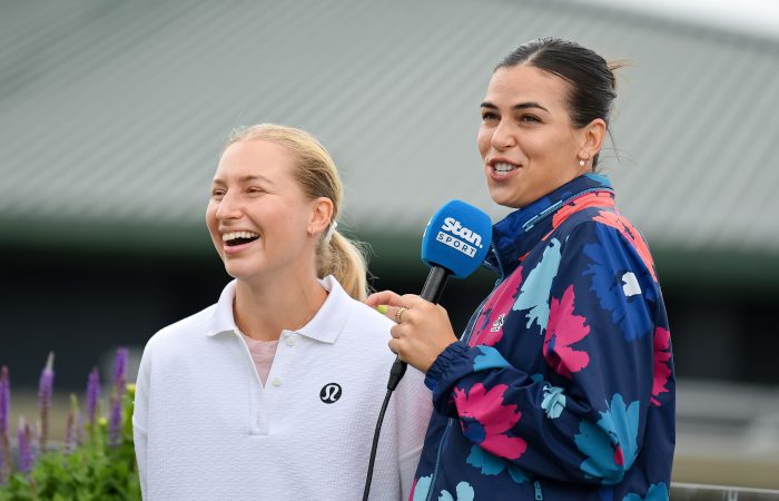 Daria Saville and Ajla Tomljanovic speaking to Australian media at Wimbledon 2024. Picture: Getty Images