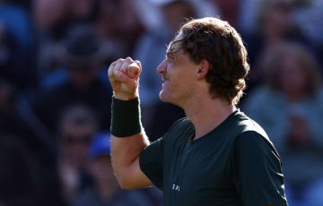 Max Purcell celebrates his semifinal victory at Eastbourne. Picture: Getty Images