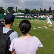 Li Tu in action during qualifying at Wimbledon 2024. Picture: AELTC
