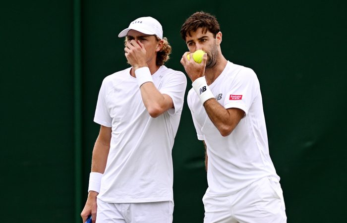 Max Purcell and Jordan Thompson at Wimbledon. Picture: Getty Images