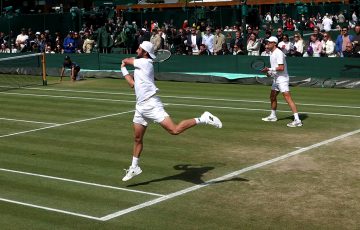 Jordan Thompson and Max Purcell in doubles action at Wimbledon 2024. Picture: Getty Images