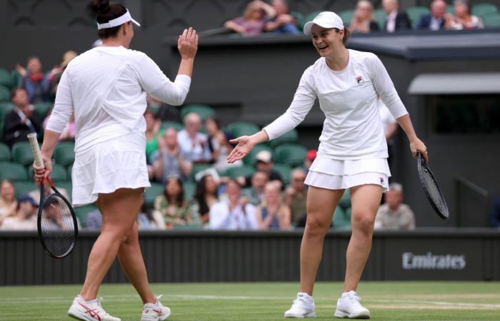 Casey Dellacqua and Ash Barty at Wimbledon 2024. Picture: Getty Images