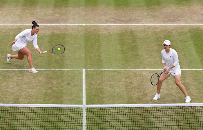 Casey Dellacqua and Ash Barty in action at Wimbledon 2024. Picture: Getty Images