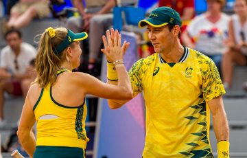 Ellen Perez and Matt Ebden secure a first-round Olympic mixed doubles win in Paris. Photo: Tennis Australia / Andy Cheung