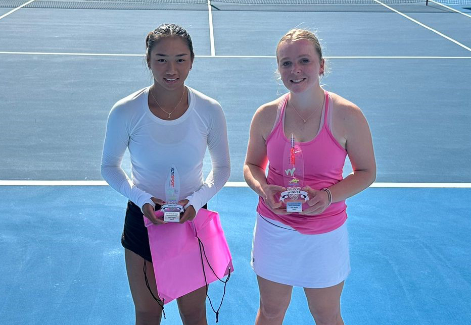 Runner-up Audrey Aulia and champion Alicia Dale at the ITF J60 tournament on the Gold Coast.