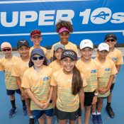 January 24:Super 10 players engaged in tennis activity (64 players in total)
Male and female players. Professional player Dane Sweeny engaging with players during the 2024 Australian Open on Wednesday, January 24, 2024. Photo by TENNIS AUSTRALIA/ TONY GOUGH