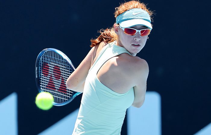 January 11: Maya Joint (AUS) plays Darja Semenistaja (LAT) on Court 8 during Qualifying before the 2024 Australian Open on Thursday, January 11, 2024. Photo by TENNIS AUSTRALIA/ ALEX COPPEL