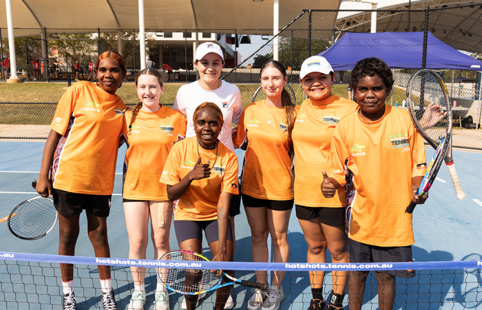 Ash Barty visits the NITTC. Day 2 2024 National Indigenous Tennis Carnival at Darwin International Tennis Centre on Friday, August 9, 2024. MANDATORY PHOTO CREDIT Tennis Australia/ FIONA HAMILTON