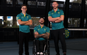 August 30: Australian Paralympic tennis team for Paris 2024 L to R: Anderson Parker, Heath Davidson, Ben Weekes at the National Tennis Centre in Melbourne. Photo by TENNIS AUSTRALIA 