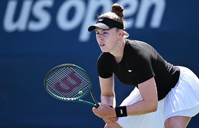 Talia Gibson in action during qualifying at US Open 2024. Picture: USTA