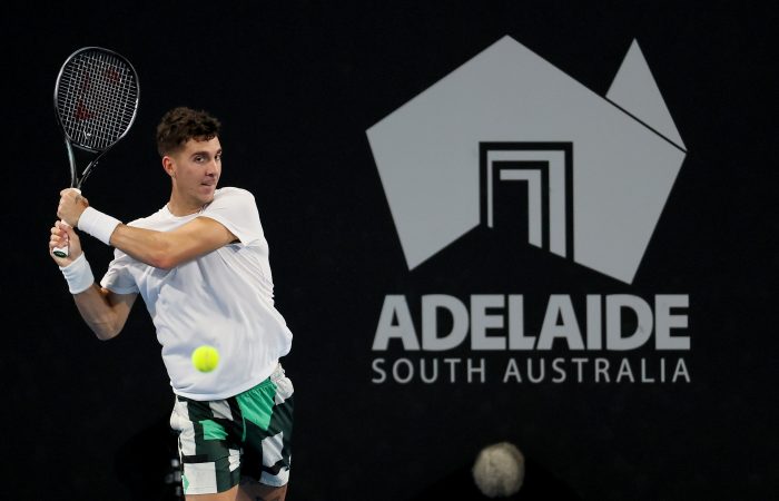 Kokkinakis in action at the Adelaide International. Picture: Tennis Australia