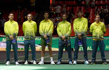 Australia's Davis Cup team of (L-R) Matt Ebden, Max Purcell, Thanasi Kokkinakis, 