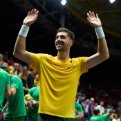 Thanasi Kokkinakis celebrates his win over Jakub Mensik during Australia's 3-0 victory over Czech Republic during the Davis Cup Finals Group Stage in Valencia. [Getty Images]