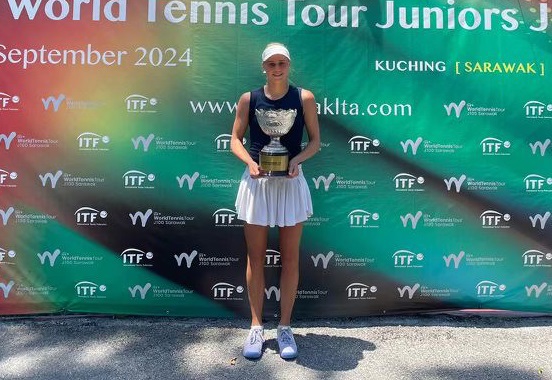 Sarah Mildren celebrates her title-winning run at an ITF J100 tournament in Malaysia