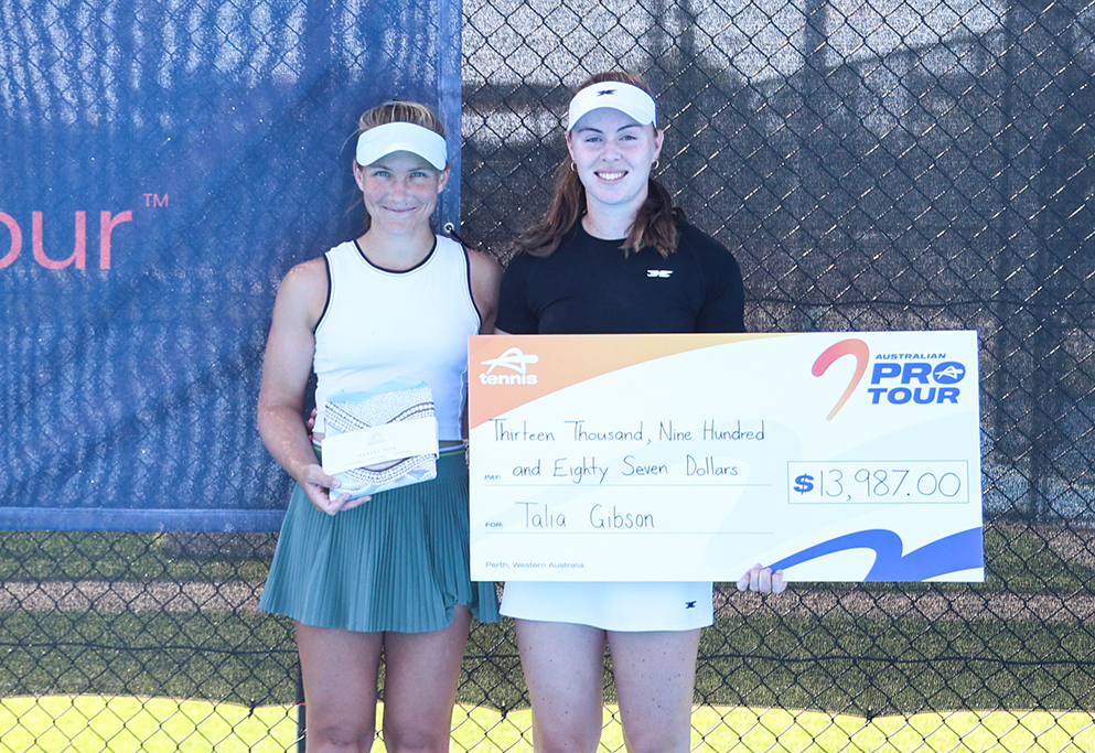 Maddison Inglis and Talia Gibson after the women's singles final. Picture: Tennis West