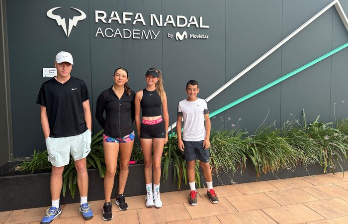 Australian juniors George Diable, Ceressa Jackson, Brooke Komorowski and Novak Palombo at the Rafa Nadal Academy in Spain. Picture: Tennis Australia