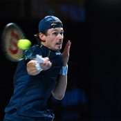 Alex de Minaur in action during his quarterfinal win over Jakub Mensik at the ATP 500 tournament in Vienna. (Getty Images)