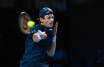 Alex de Minaur in action during his quarterfinal win over Jakub Mensik at the ATP 500 tournament in Vienna. (Getty Images)