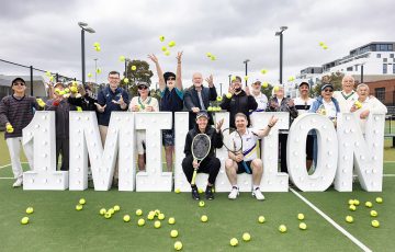 Oakleigh Tennis Club social players celebrate one million hours of court hire. (Fiona Hamilton/TENNIS AUSTRALIA)