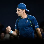 Alex de Minaur in action during his victory over Jack Draper at the ATP Paris Masters. (Getty Images)