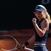 Emerson Jones in action at the junior event at Roland Garros 2024. 