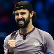 Jordan Thompson in action at the ATP Finals in Turin, Italy. Photo: Getty Images