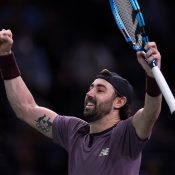 Jordan Thompson celebrates his progression to the Paris Masters quarterfinals after beating Adrian Mannarino. (Getty Images)