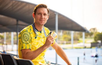 Matt Ebden poses with his Paris 2024 Olympic Gold Medal. (Getty Images)