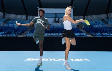 January 2: Nenyasha Manzvera (Royal South Yarra Tennis Club) and Zahra Arthur (Beaumaris Tennis Club) practicing in the hope of taking on the pros in the inaugural 1 Point Slam on Kia Arena Thursday 9 January, as part of Opening Week presented by Herald Sun.  Thursday, January 2, 2025. Photo by TENNIS AUSTRALIA/ FIONA HAMILTON