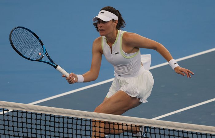 Kimberly Birrell in action at the Brisbane International; Tennis Australia