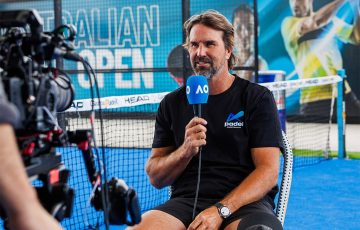 Pat Rafter chats on The Sit-Down podcast. [Photo: Aaron Francis/TENNIS AUSTRALIA]